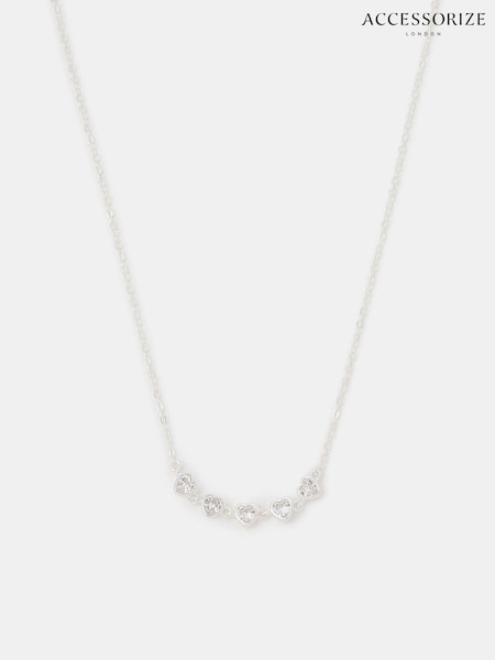 Accessorize Silver Tone Sterling Diamanté Heart Chain Necklace (G15926) | €33