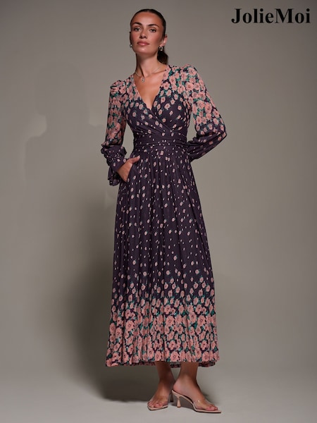 Jolie Moi Purple Mirrored Print Long Sleeve Mesh Maxi Dress (G16032) | €121