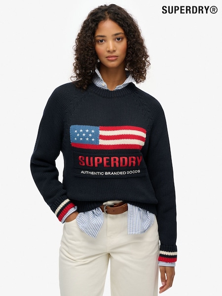 Superdry Blue Americana Crew Knit Jumper (G16091) | €69