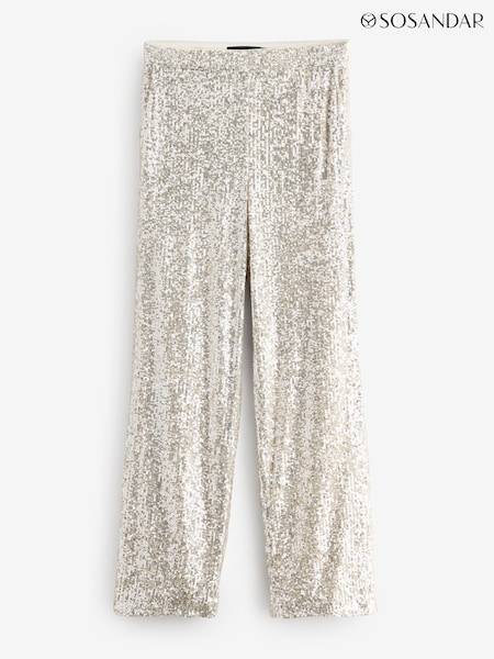 Sosandar Natural Sequin Wide Leg Trousers (G16126) | AED379