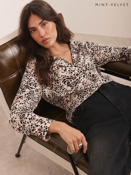 Mint Velvet Brown Leopard Print Long Sleeve Shirt (G16159) | €101