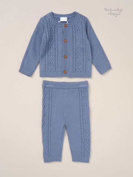 Rock-A-Bye Baby Boutique Blue True Knit Cardigan, Trousers Outfit Set (G16217) | €34