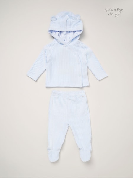 Rock-A-Bye Baby Boutique Baby Blue Velour Jacket and Footed Trousers Set (G16224) | €31