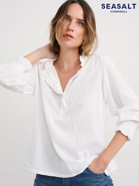 Seasalt Cornwall White Feather Star Checked Top (G16260) | R$ 590