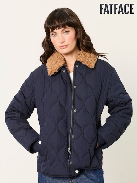 Navy - Fatface Removable Collar Quilted Jacket
