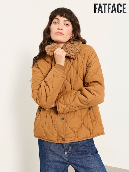 Bež-braon Braun - Fatface Removable Collar Quilted Jacket