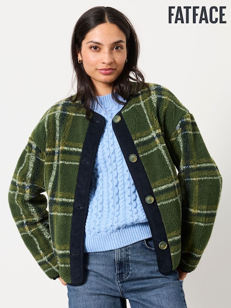 Cheque verde - Fatface Borg Fleece Jacket