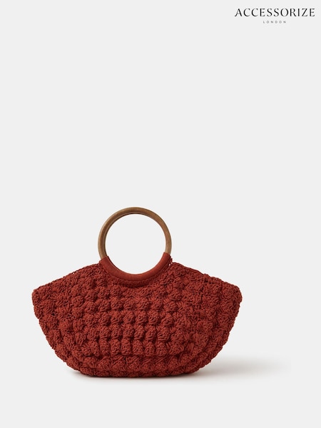 Accessorize Orange Wooden Handle Macramé Bag (G16320) | €44
