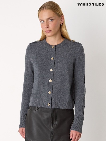 Whistles Grey Military Crew Neck Cardigan (G16363) | €152
