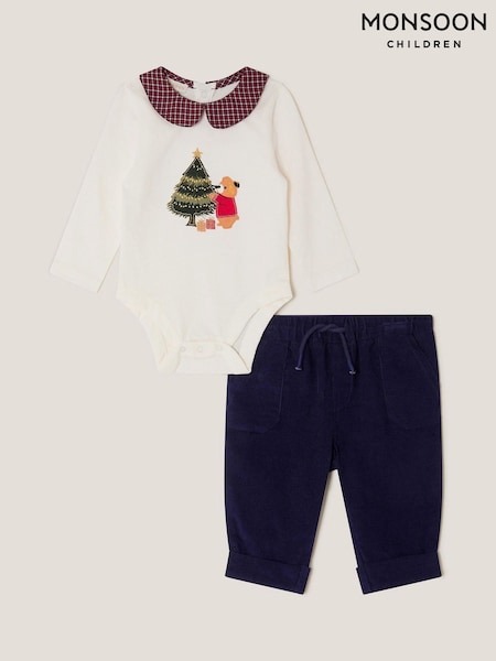 Monsoon Blue Newborn Christmas Bear Bodysuit & Trousers Set (G16380) | AED213
