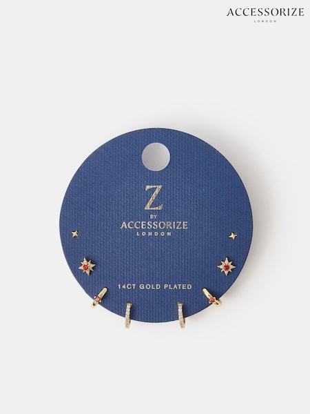 Accessorize 4 Pack 14ct Gold Plated Birthstone Celestial Earrings (G16418) | € 32