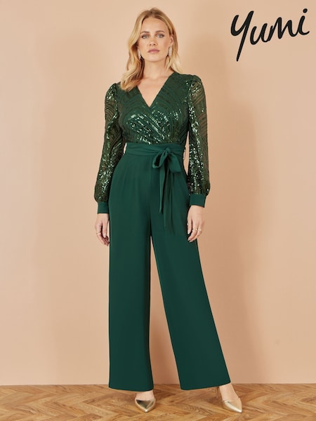 Yumi Green Sequin Wrap Over Jumpsuit (G16546) | €102