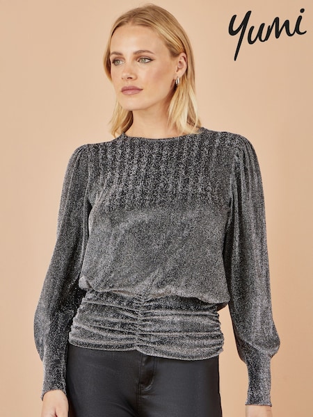 Yumi Metallic Stretch Ruched Hem Top (G16567) | 78 €