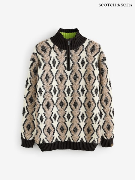 Scotch & Soda Cream Argyles Jacquard Dropped Shoulder Pullover Jumper (G16738) | €205