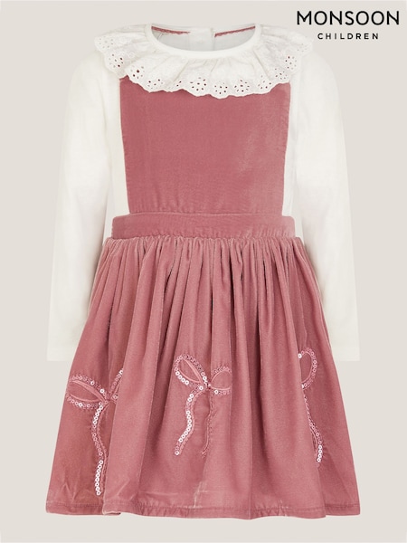 Monsoon Pink Baby Broderie Top & Bow Pinafore Dress Set (G16739) | €40 - €43