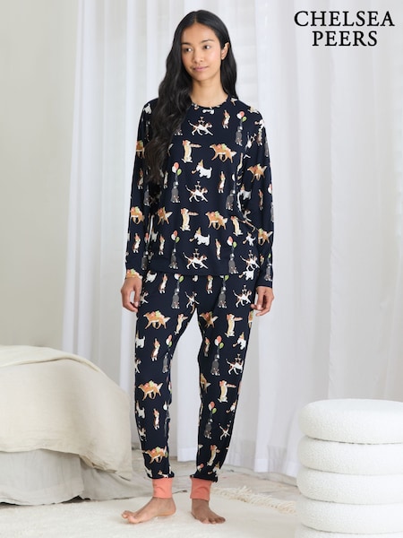 Chelsea Peers Blue Posh Dogs Long Pyjamas Set (G16748) | €55
