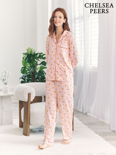 Chelsea Peers Pink Croissant Print Long Pyjamas Set (G16751) | AED262