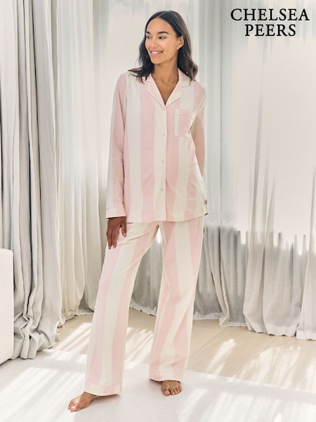 Chelsea Peers White Maternity Stripe White Long Pyjamas Set (G16775) | €69