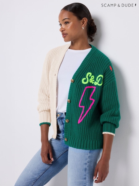 SCAMP & DUDE Green Lofty Colour Block Cardigan (G16797) | 421 QAR