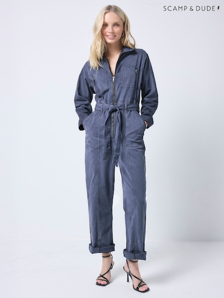 SCAMP & DUDE Blue Tie Front Tencel Boiler Jumpsuit (G16803) | R$ 1.480