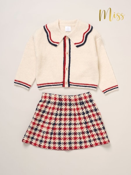 Miss True Knit White Cardigan with Check Skirt (G16911) | €37 - €43