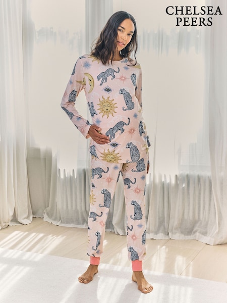 Chelsea Peers Pink Maternity Celestial Leopard Print Long Pyjamas Set (G16932) | R$ 385