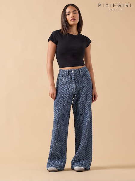 PixieGirl Petite Blue Textured Wide Leg Jeans (G16965) | €59.50
