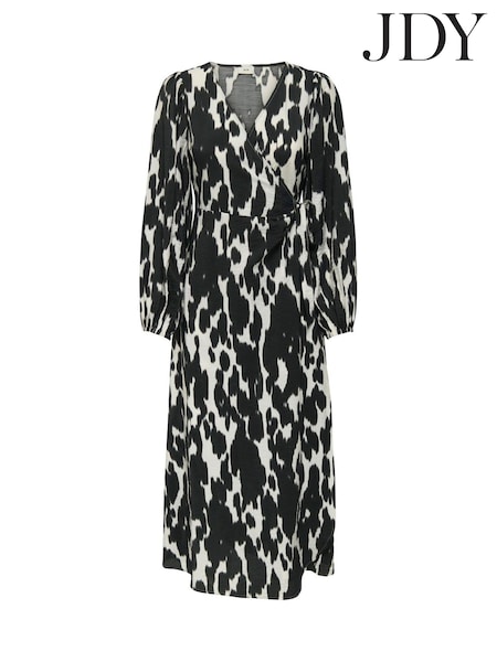JDY White Printed Wrap Midi Dress (G18057) | €50