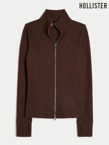 חום - Hollister Gilly Hicks Active Recharge Slim & Snatched Full-Zip Sweatshirt (G18152) | ‏201‏₪