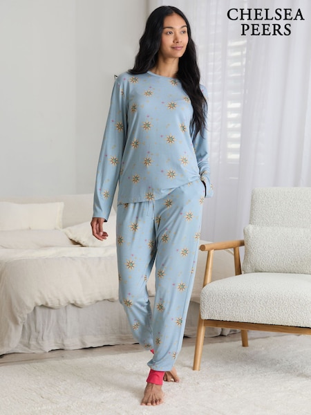 Chelsea Peers Blue Tencel™ Modal Twinkling Sky Long Pyjama Set (G18160) | 255 QAR