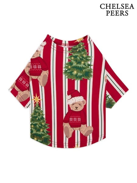 Chelsea Peers Red Pet Christmas Teddy Bear Stripe Print Pyjamas T-Shirt (G18182) | €25
