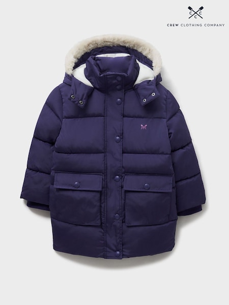 Crew Clothing Blue Fleece-Lined Mid-Weight Puffer Coat (G18226) | SGD 108 - SGD 124