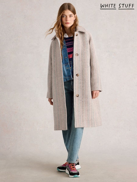 White Stuff White Kelsey Texture Wool Blend Coat (G18272) | €204