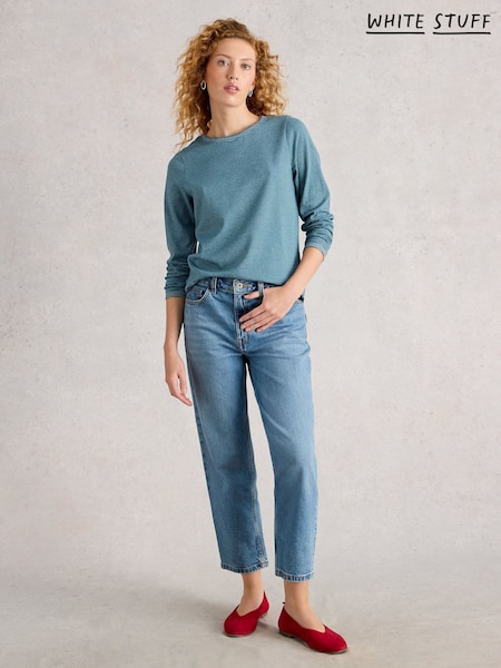 White Stuff Blue Clara Ls Sparkle T-Shirt (G18285) | 202 QAR