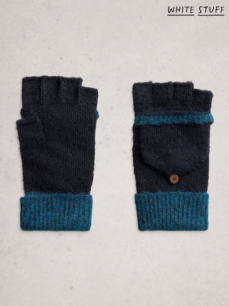 White Stuff Blue Emma Knitted Flip Mitten Gloves (G18306) | €36