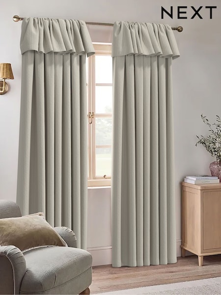Blue Brushed Stripe Ruffle Top Fold Over Lined Curtains (G18337) | €72 - €172