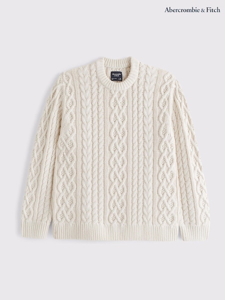 Abercrombie & Fitch Grey Cable Knit Crew Neck Jumper (G18520) | €99