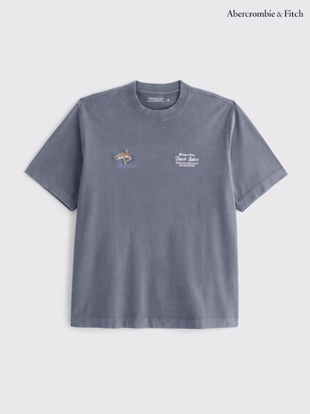 Abercrombie & Fitch Blue Embroidery Graphic Logo Crew Neck T-Shirt (G18525) | €52