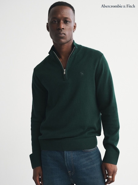 Abercrombie & Fitch Green Long Sleeve Logo Quater Zip Jumper (G18532) | €86