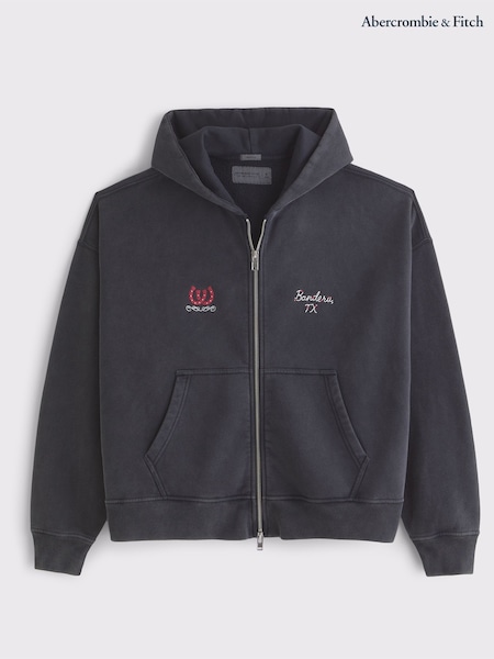 Abercrombie & Fitch Black Western Graphic Cropped Full Zip Hoodie (G18533) | €99