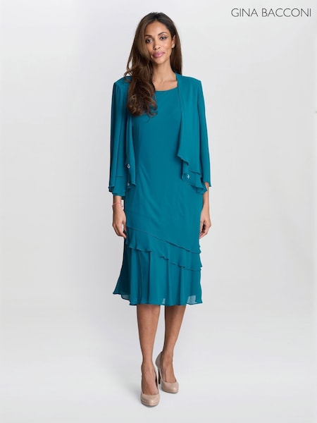 Gina Bacconi Green Lola Jacket And Asymmetric Triple Tiered Dress (G18542) | R$ 2.470