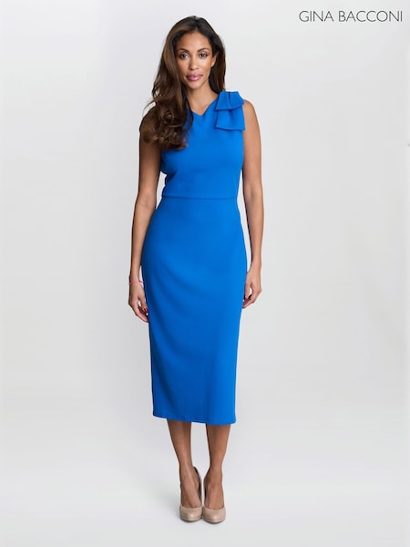 Gina Bacconi Blue Maddie One-Shoulder Ruffle Midi Dress (G18545) | €241