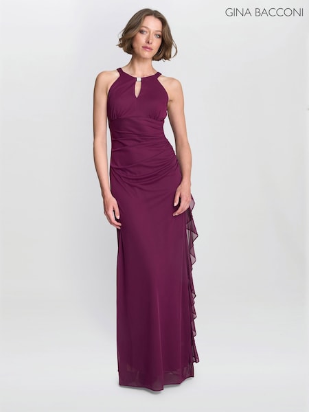 Gina Bacconi Red Blanche Matte Jersey Dress With Neck Trim (G18555) | €306