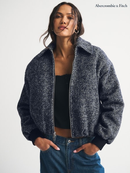 Abercrombie & Fitch Grey Wool Herringbone Short Bubble Hem Coat (G18648) | AED786