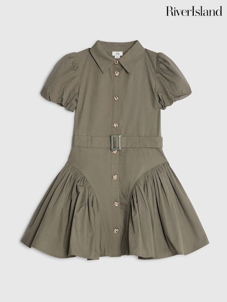 River Island Green Puff Sleeve Prom Shirt Dress (G18883) | 144 QAR