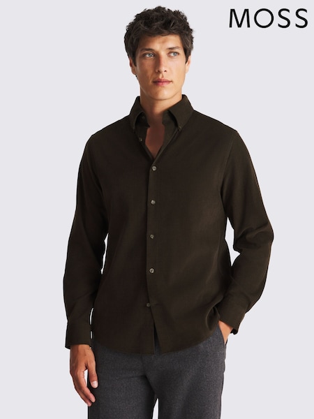 MOSS Chocolate Button Down Needle Cord Shirt (G18903) | AED291