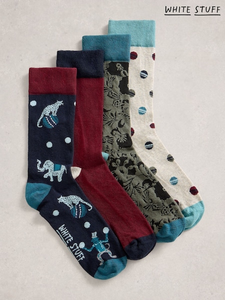 White Stuff Blue Circus Ankle Socks 4 Pack (G18930) | €33