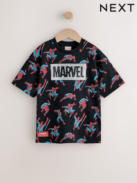 ブラック スパンコール - Spiderman 半袖Tシャツ（3～16 歳）