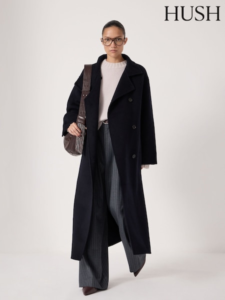 Hush Blue Pure Wool Double Faced Belted Coat (G19081) | AED1,631