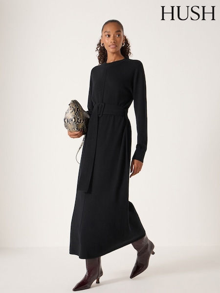 Hush Black Buckle Belt Merino Wool Midi Dress (G19091) | €204